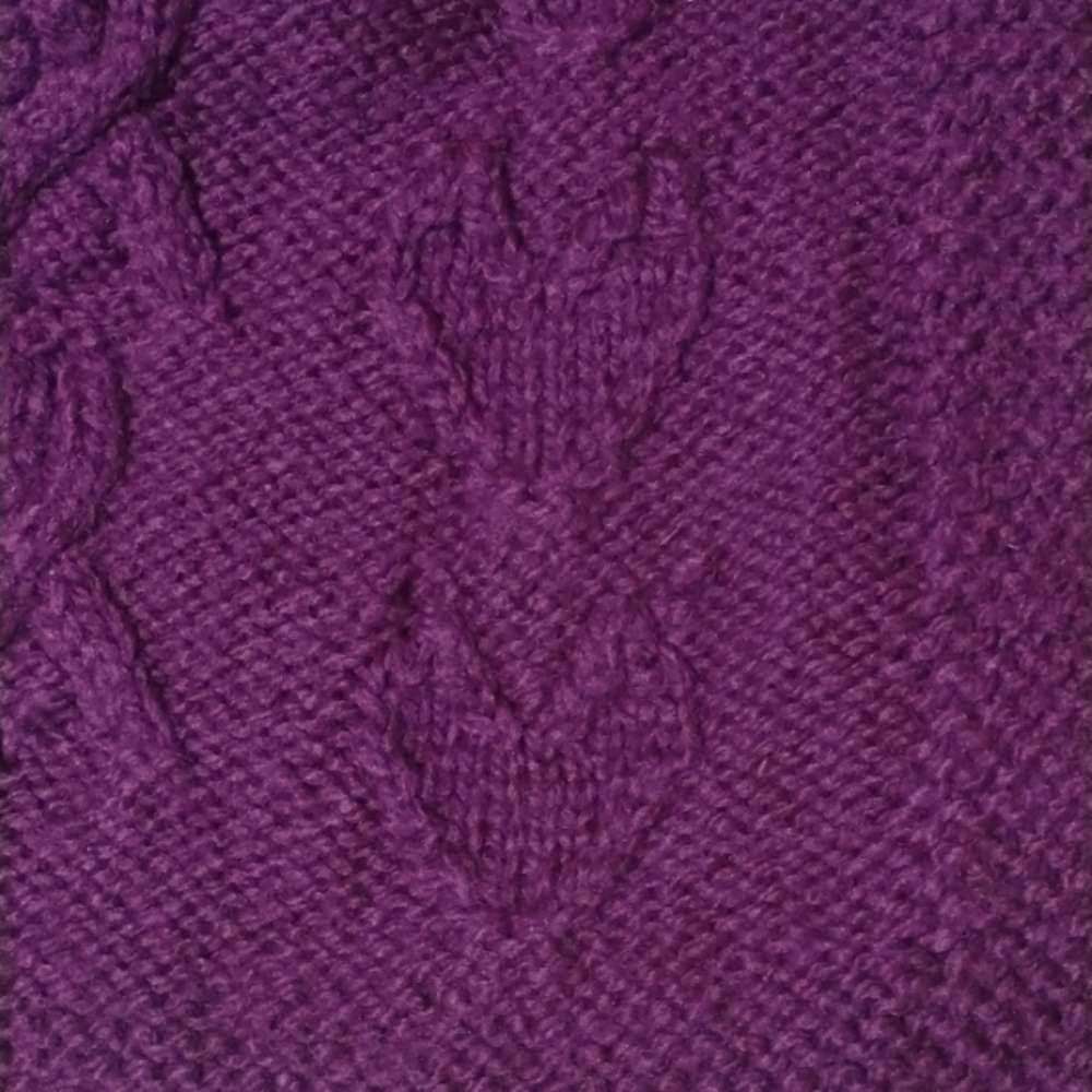 Purple Hand-knit Afghan Blanket Hearts and Ribbons 57"x52"